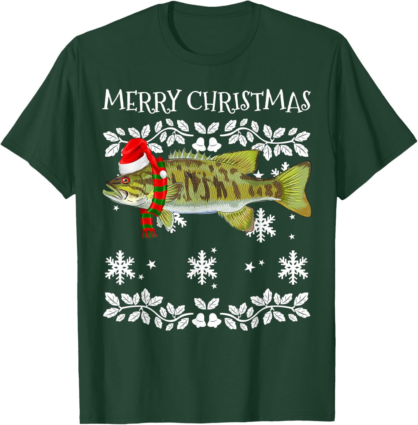 Fish Merry Christmas Ornament Smallmouth Bass Ugly Xmas T-Shirt - T-Shirt | Forest