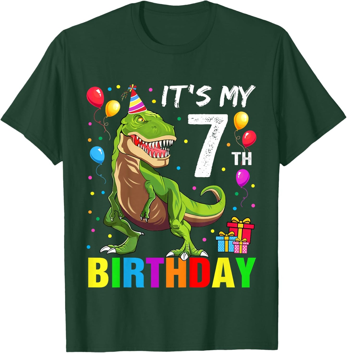 Kids It's My 7th Birthday Happy 7 Year T-Rex Boys T-Shirt - T-Shirt | Forest