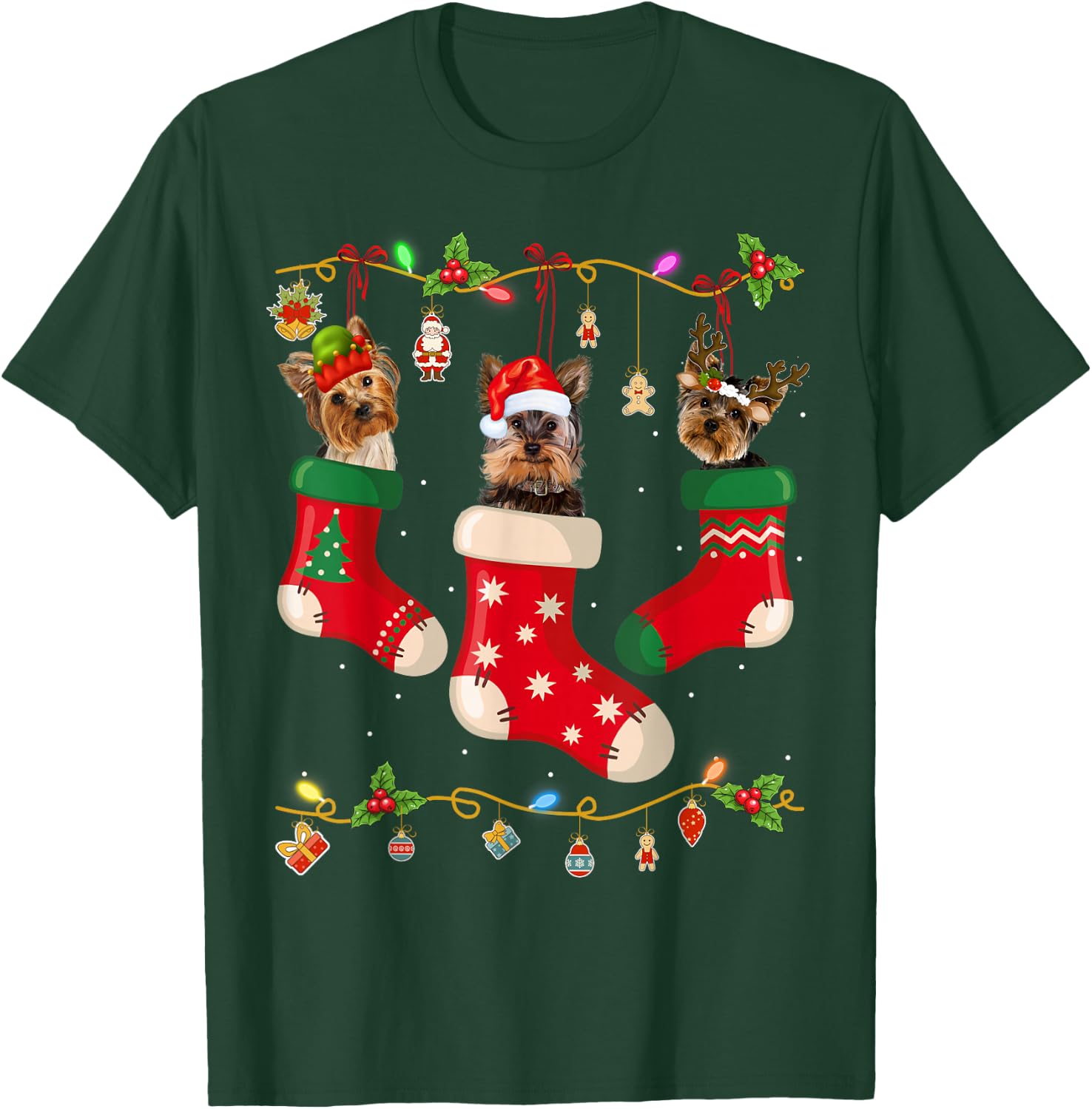 Yorkie In Socks Christmas Shirt Dog Lover Sweater Xmas T-Shirt - T-Shirt | Forest