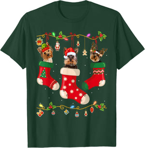 Yorkie In Socks Christmas Shirt Dog Lover Sweater Xmas T-Shirt - T-Shirt | Forest