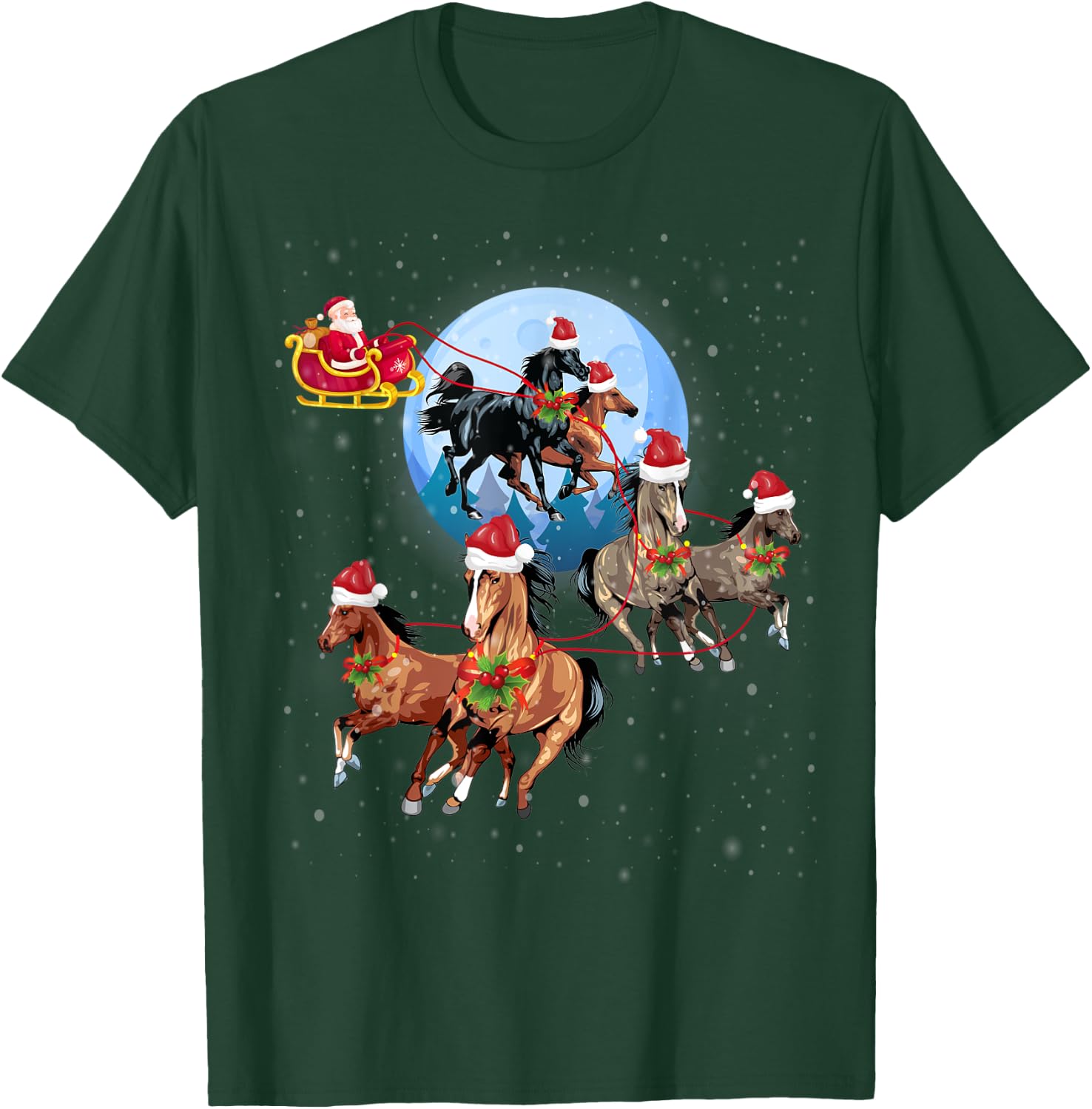Horse Drawn Sleigh Riding Santa Claus Xmas Horses Funny T-Shirt - T-Shirt | Forest