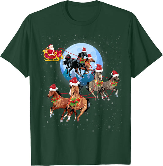 Horse Drawn Sleigh Riding Santa Claus Xmas Horses Funny T-Shirt - T-Shirt | Forest