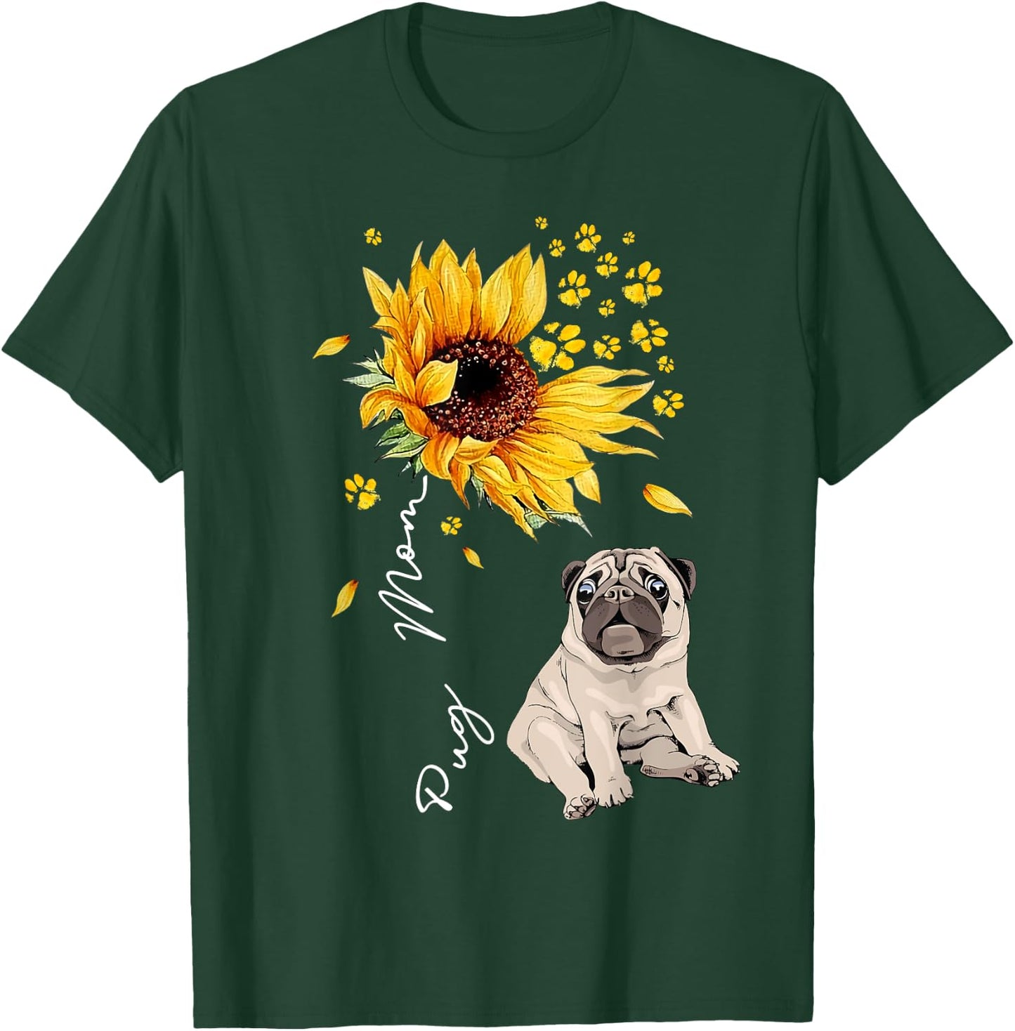Sunflower Pug Mom Dog Lover Gifts T-Shirt - T-Shirt | Forest