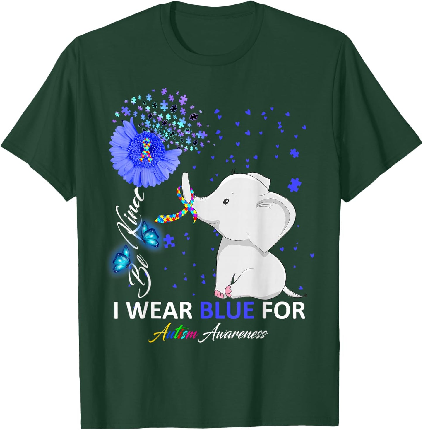 I Wear Blue Autism Awareness - Elephant Autism Awareness T-Shirt - T-Shirt | Forest