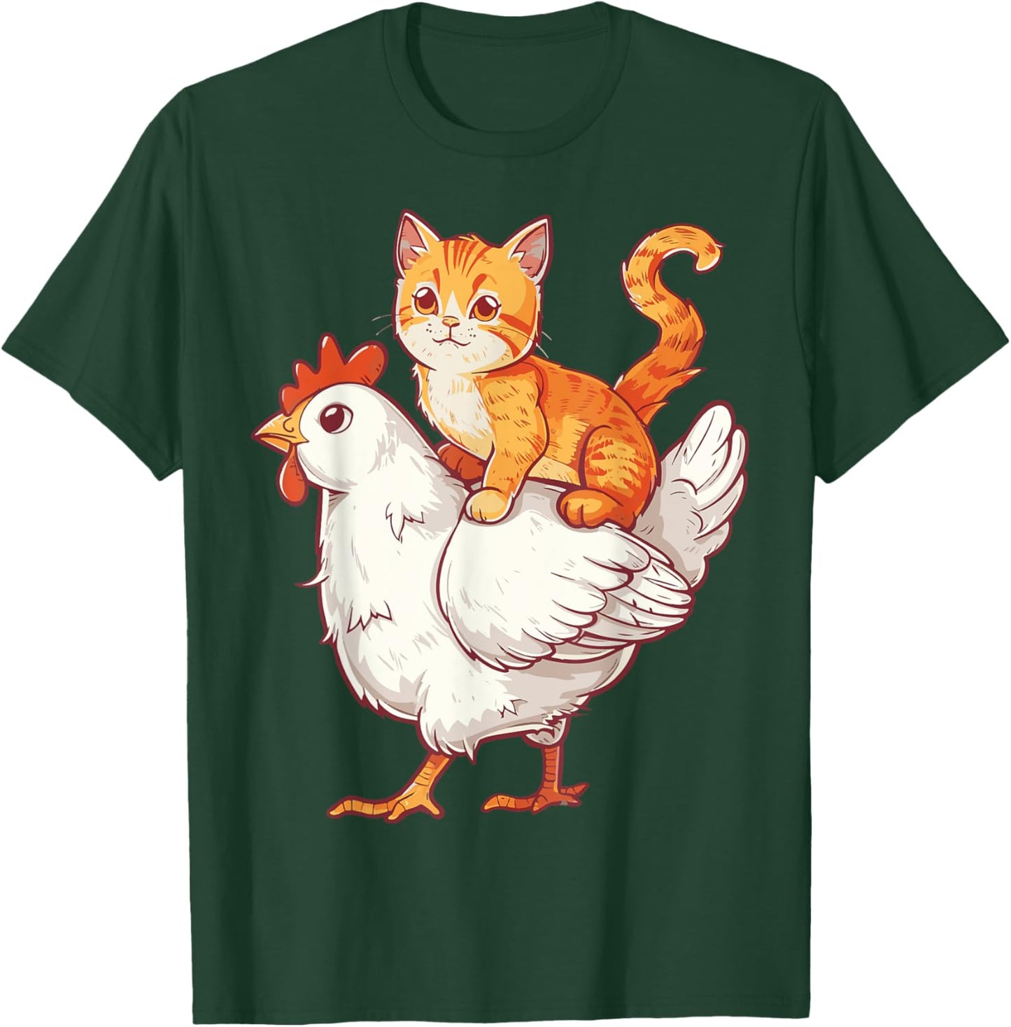 Cat Riding Chicken Women Kids T-Shirt - T-Shirt | Forest