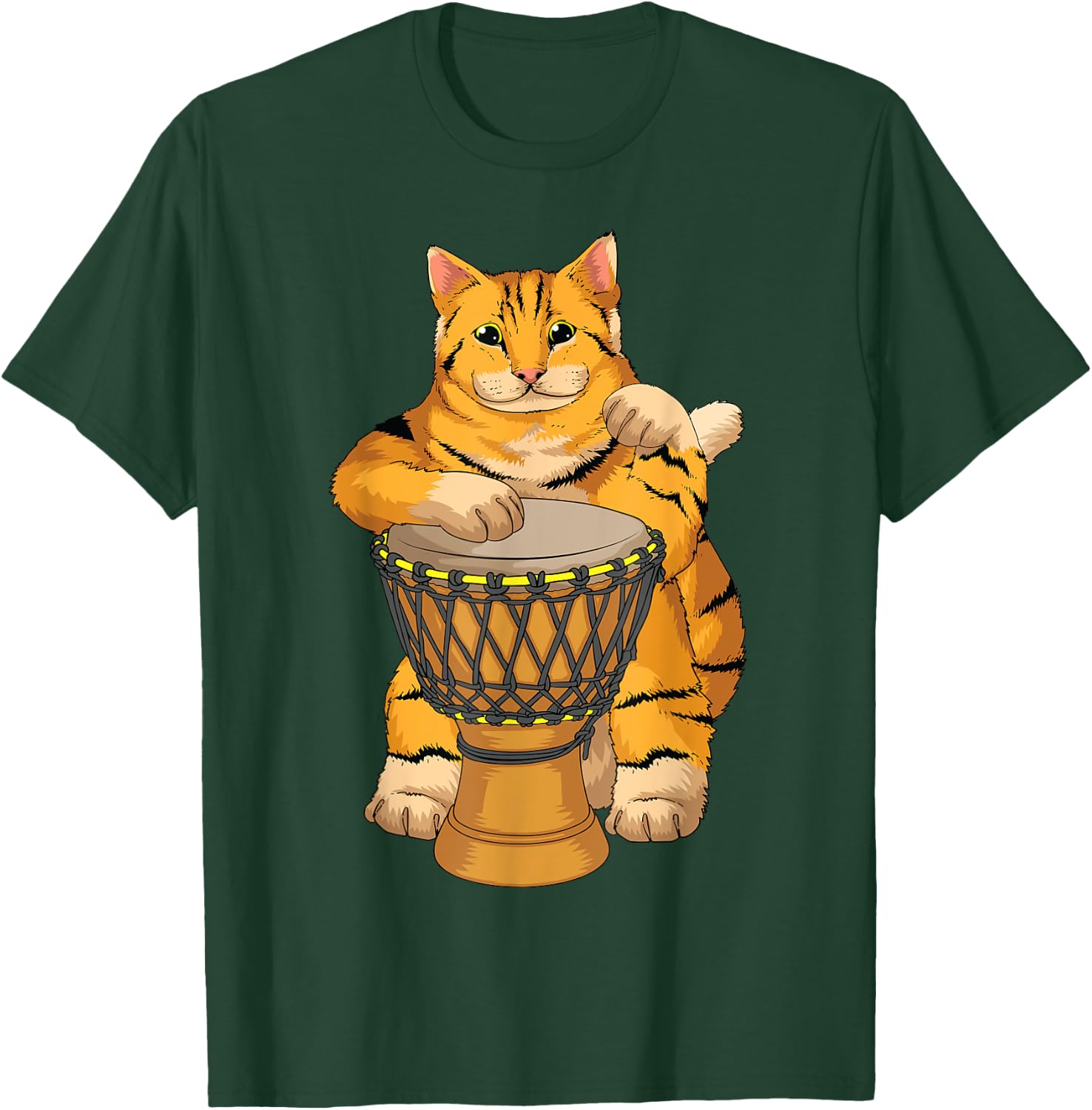 Funny Cat Playing Djembe Gift | Cute Kitten Musician Fan T-Shirt - T-Shirt | Forest