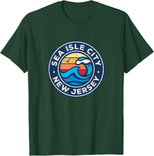 Sea Isle City New Jersey NJ Vintage Nautical Waves Design T-Shirt - T-Shirt | Forest