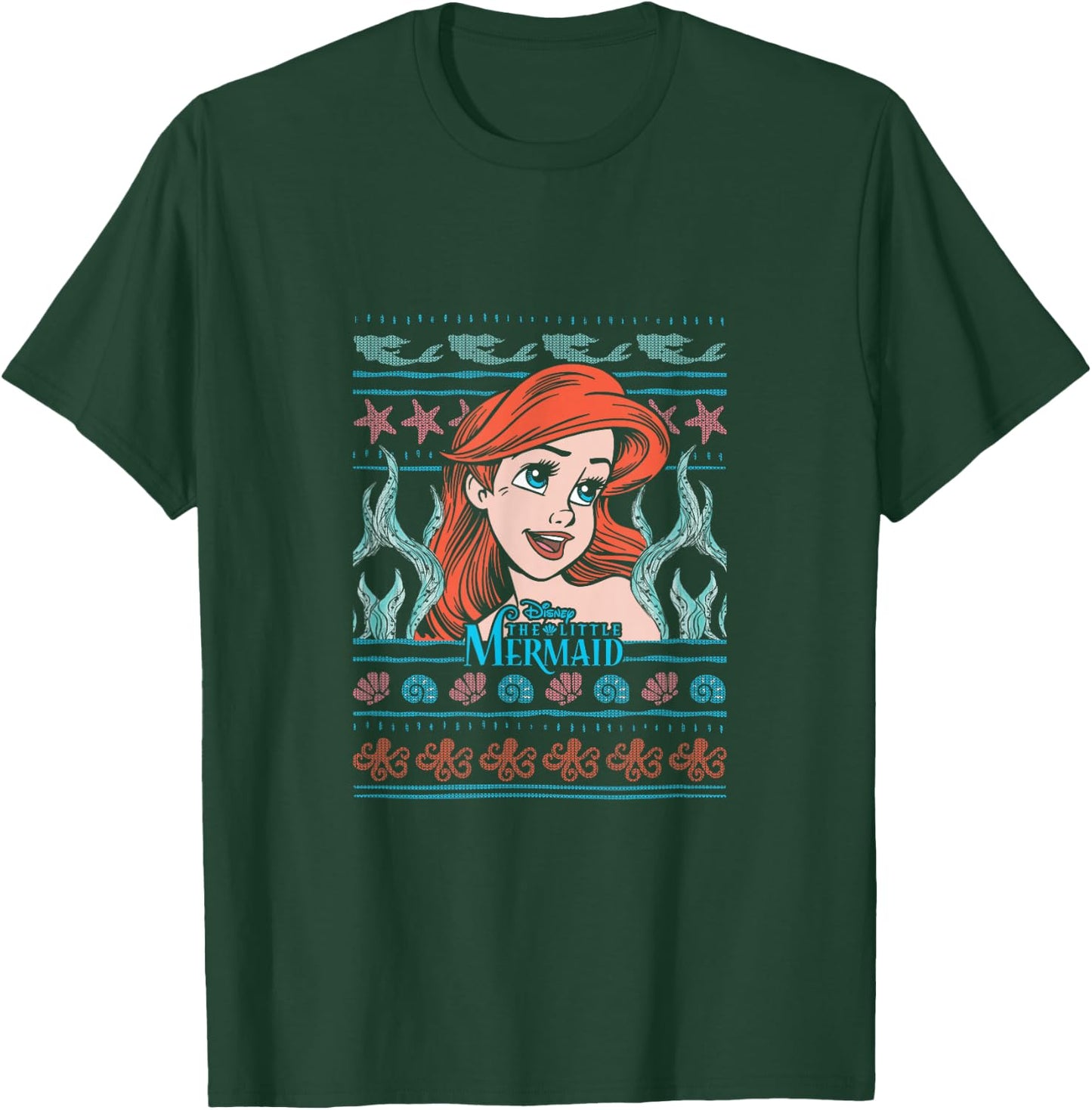 Disney Christmas The Little Mermaid Ariel Ugly Sweater T-Shirt - T-Shirt | Forest