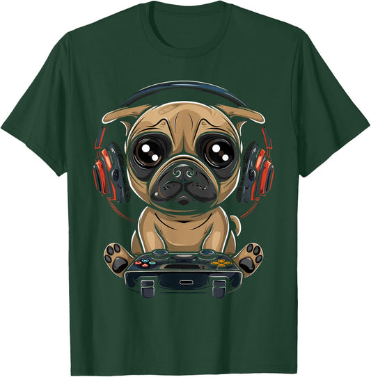 Gamer Pug Gaming Pugs Video Game Dog Lover For Boys Girls T-Shirt - T-Shirt | Forest