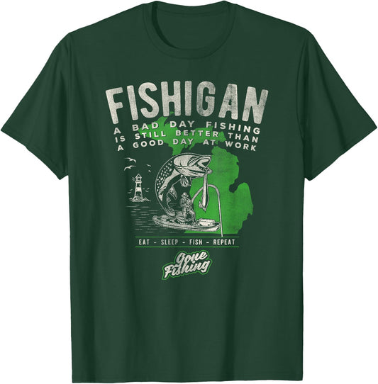 Fishigan Michigan Fishing Gift Apparel women novelty T-Shirt - T-Shirt | Forest