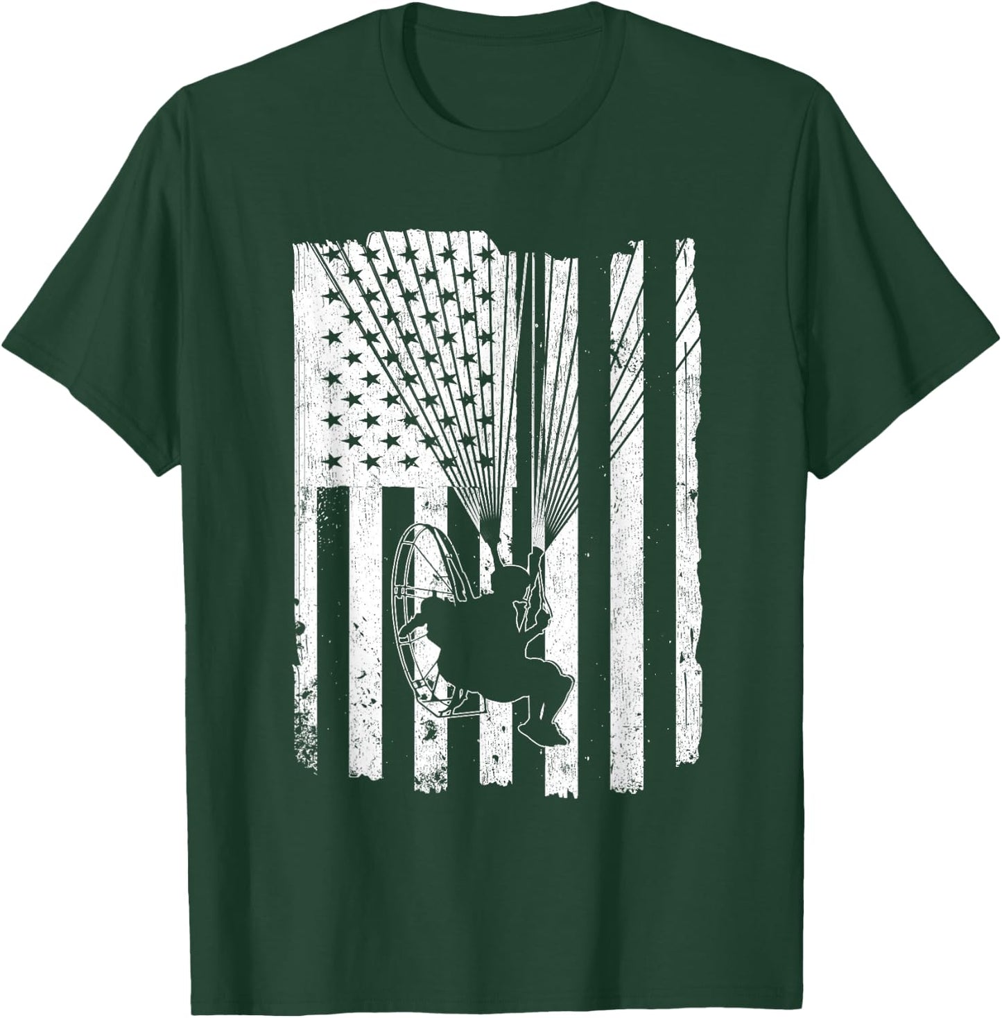 Paramotor Powered Paraglider USA American Flag T-Shirt - T-Shirt | Forest
