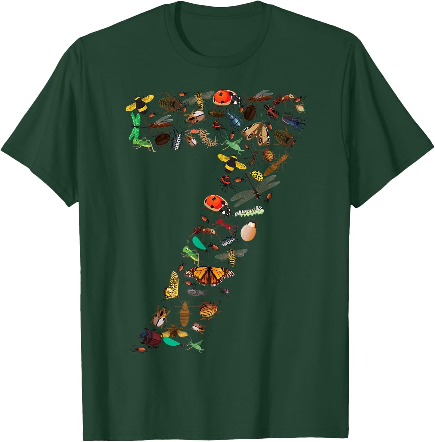 Funny Bugs 7th Birthday Gift | Cute 7 Years Old Boy Girl Kid T-Shirt - T-Shirt | Forest