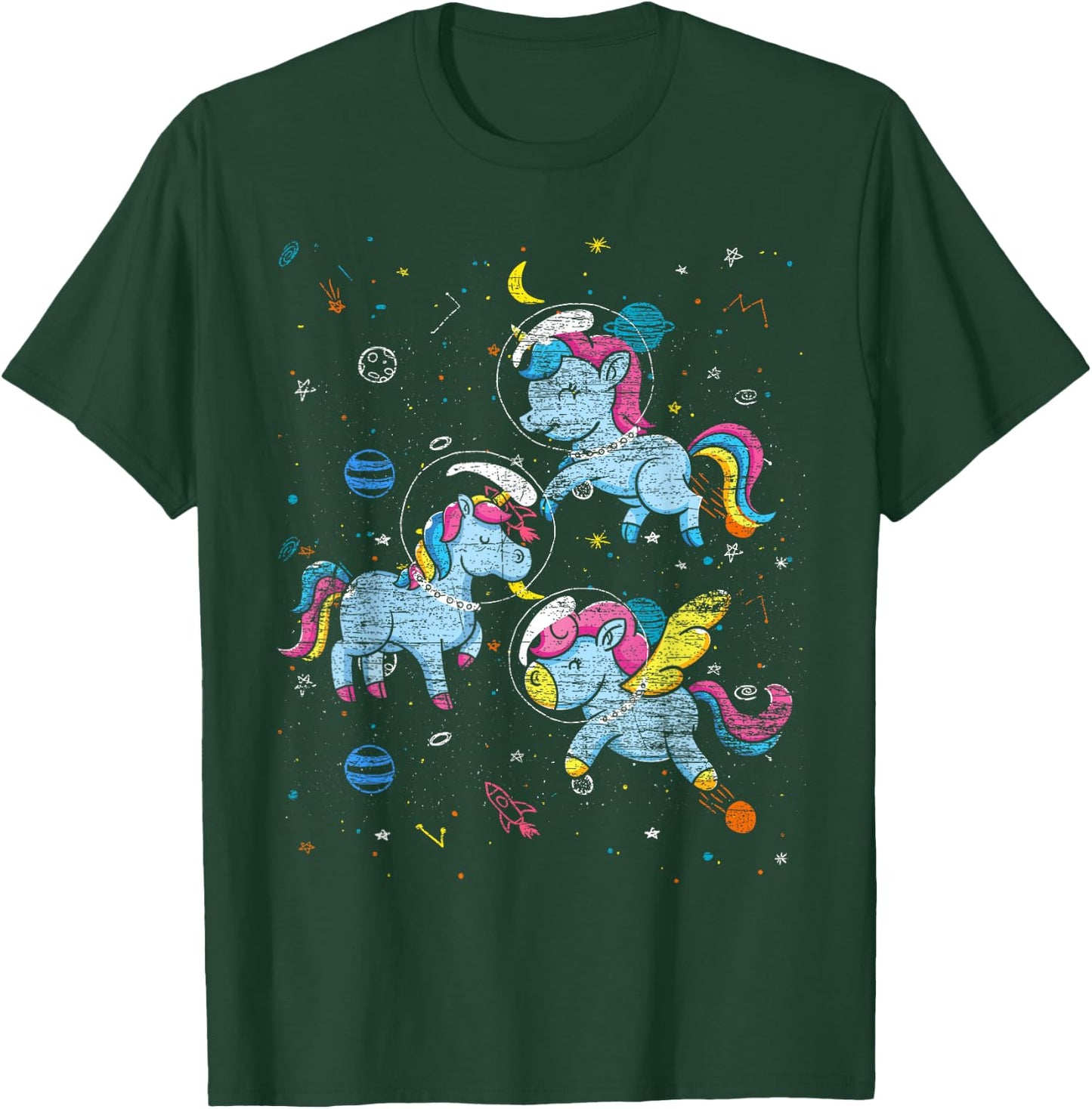 Astronaut Outer Space Planets Magical Girls Gift Unicorn T-Shirt - T-Shirt | Forest