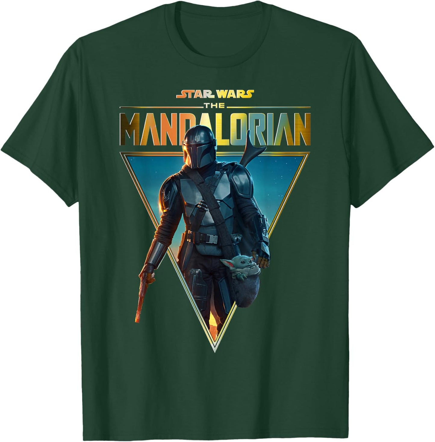 Star Wars The Mandalorian & The Child Golden Logo Portrait T-Shirt - T-Shirt | Forest
