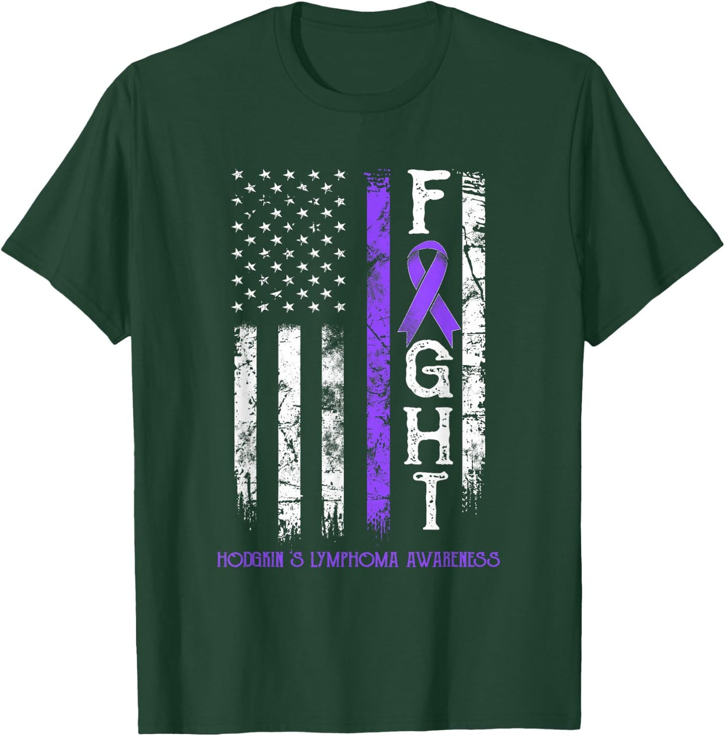 Hodgkin's Lymphoma Warrior US Flag T-Shirt - T-Shirt | Forest
