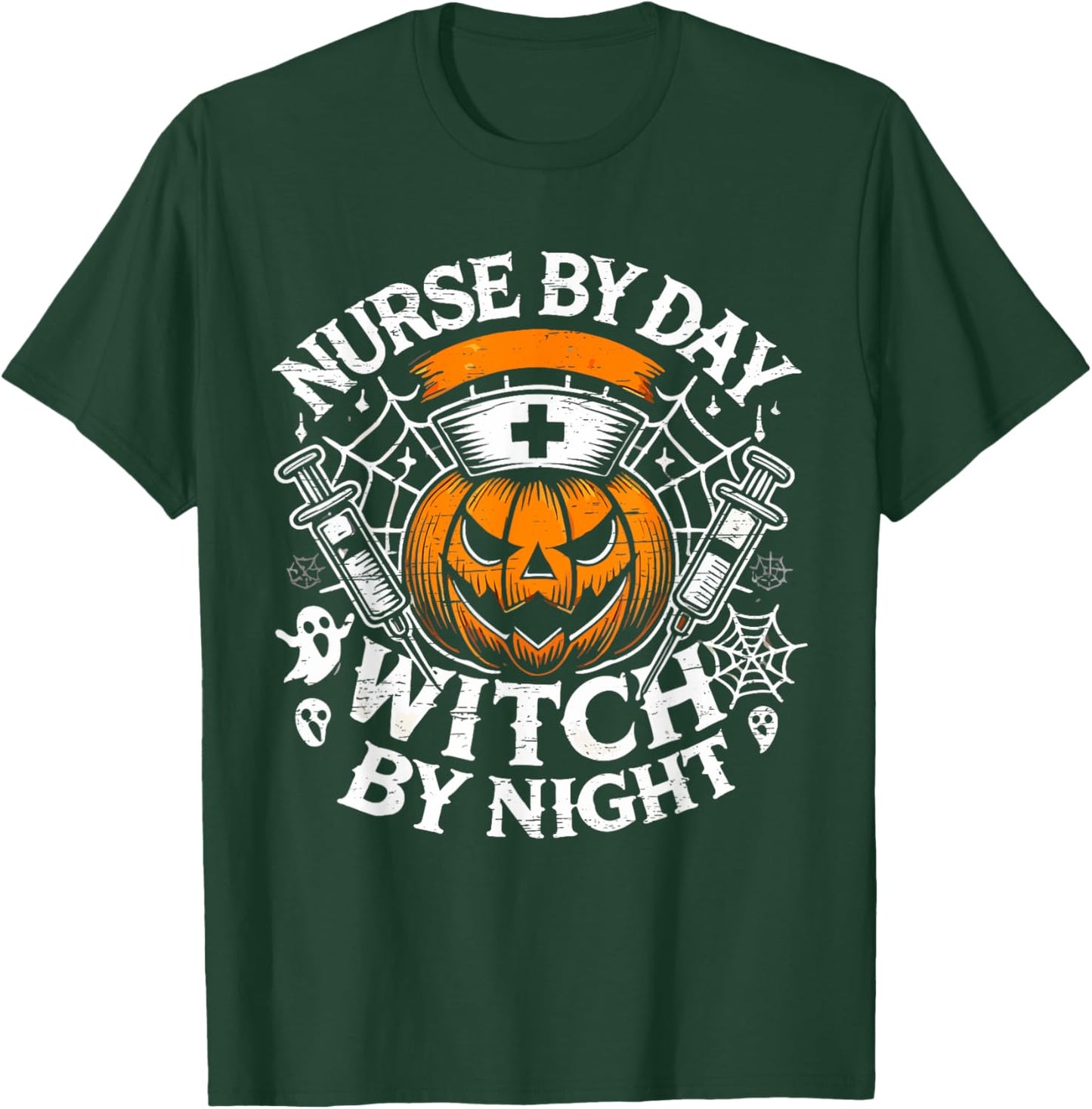Nurse By Day Witch By Night Halloween Design T-Shirt - T-Shirt | Forest
