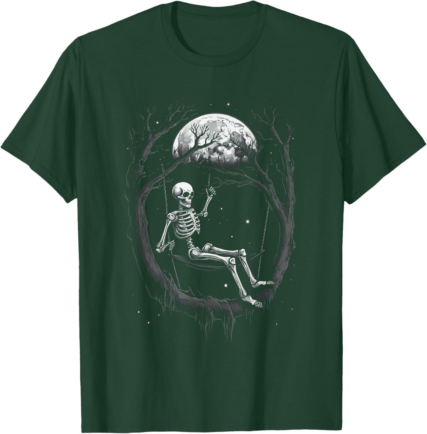 Skeleton Swinging on Moon T-Shirt - T-Shirt | Forest