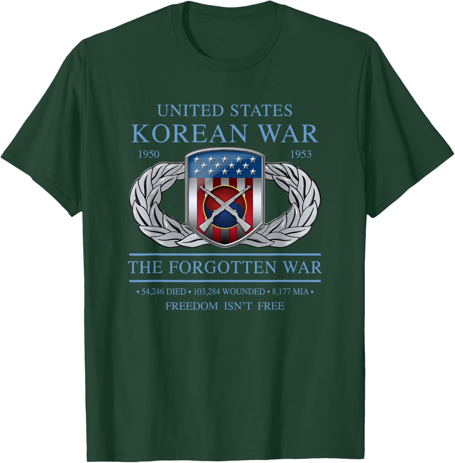 MEDALS OF AMERICA EST. 1976 The Forgotten War Korean War Adult Black Short Sleeve Modern Casual T-Shirt - T-Shirt | Forest