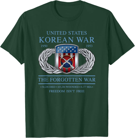 MEDALS OF AMERICA EST. 1976 The Forgotten War Korean War Adult Black Short Sleeve Modern Casual T-Shirt - T-Shirt | Forest