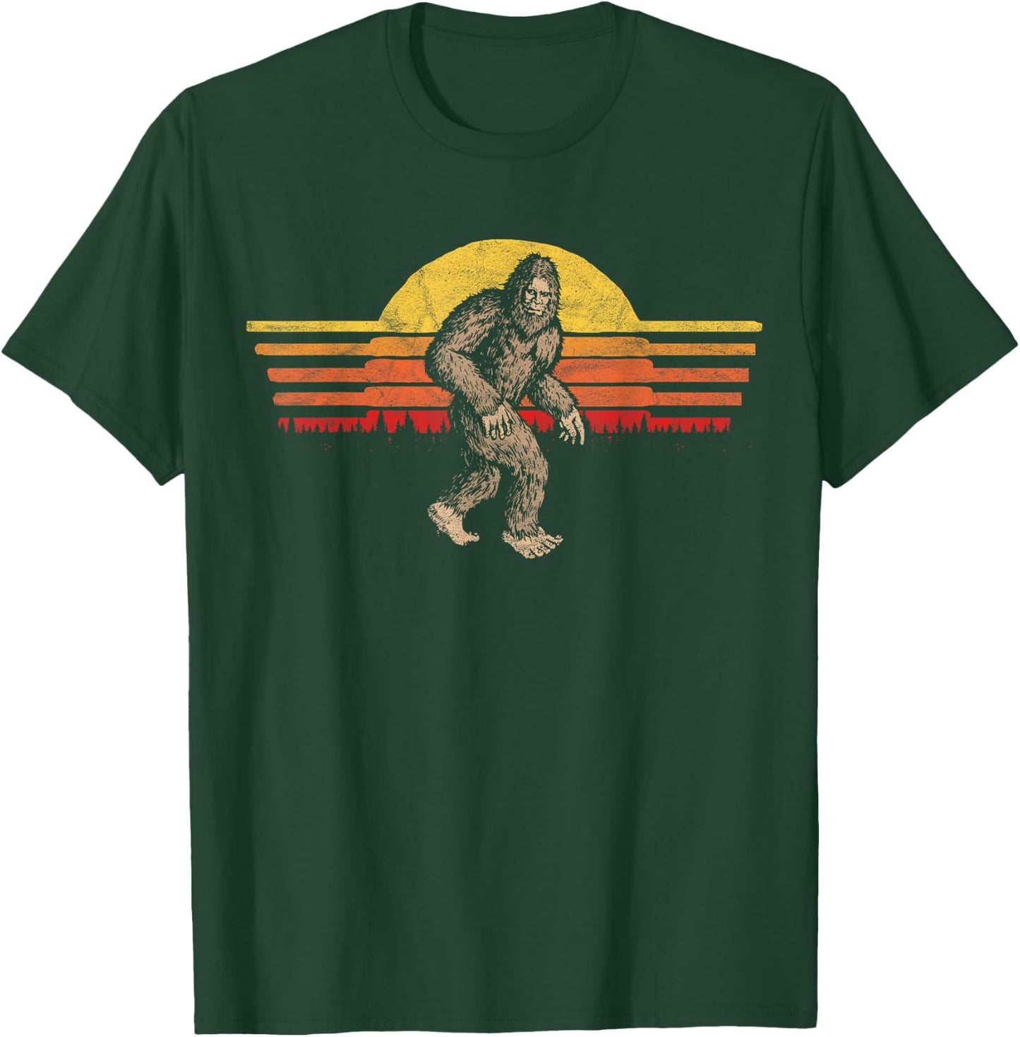 Bigfoot Distressed Eighties Sunset Vintage Sasquatch Sun T-Shirt - T-Shirt | Forest