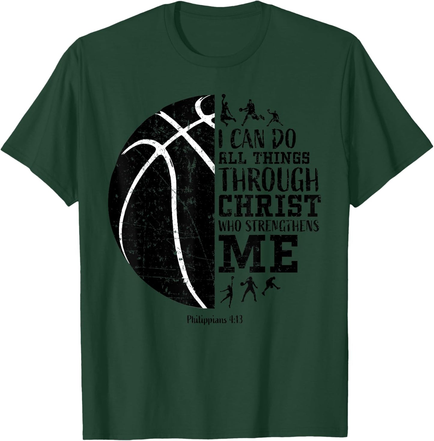 Christian Basketball Shirts Kids Boys Girls Philippians 4 13 T-Shirt - T-Shirt | Forest