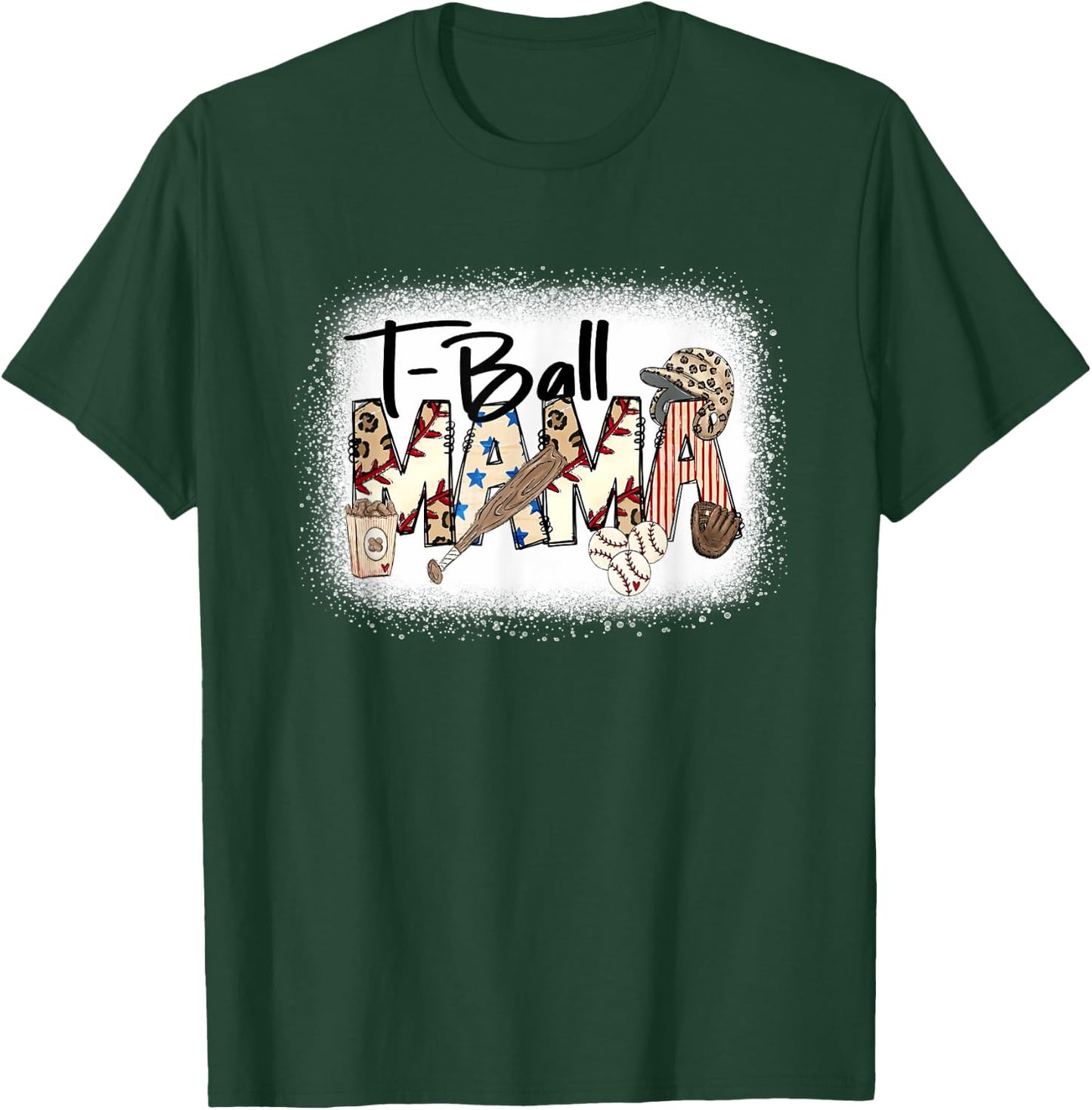T Ball Mom Leopard Mother's Day Mama Ball Bleached Funny T-Shirt - T-Shirt | Forest