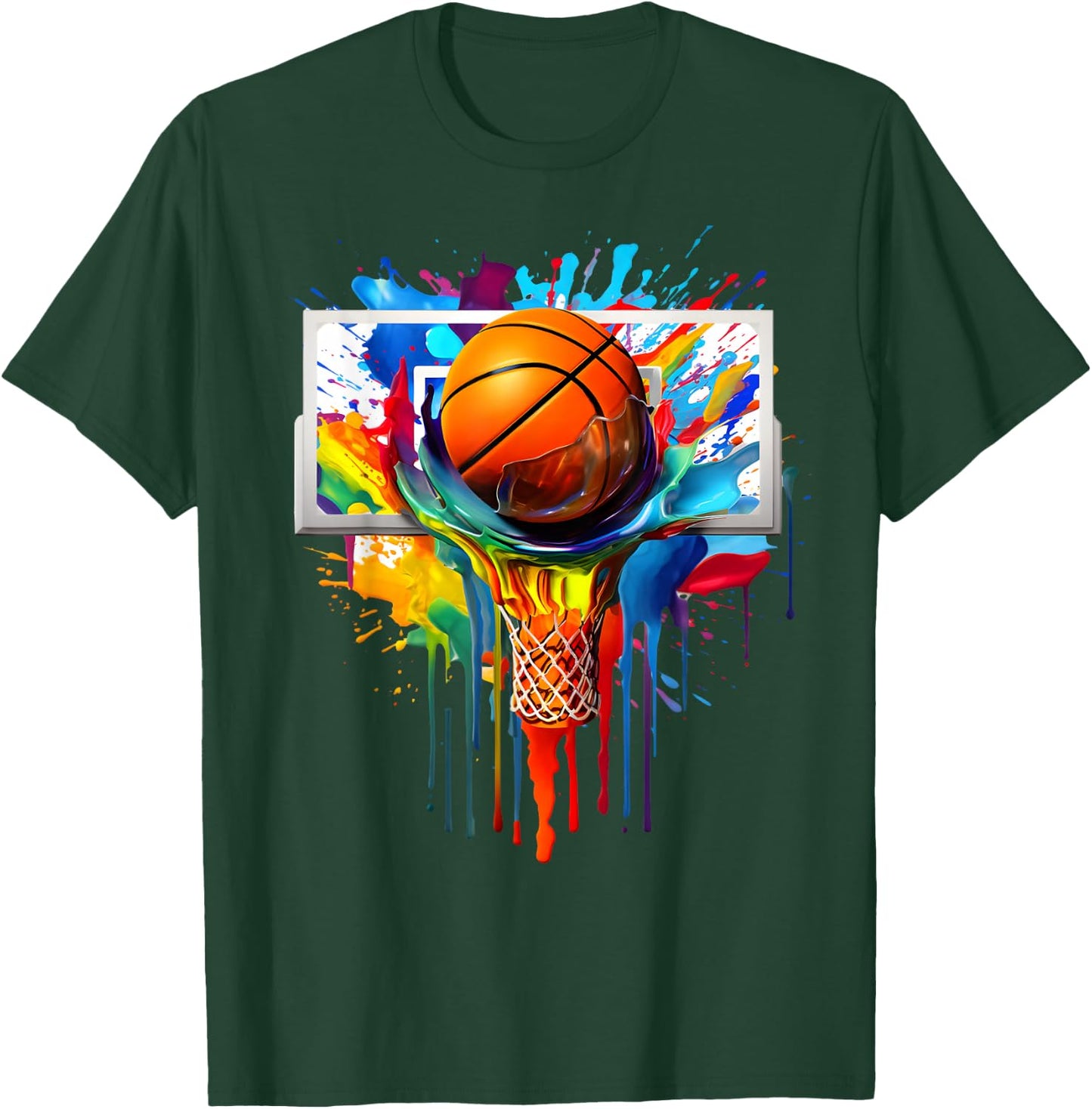 Colorful Basketball Tie Dye Color Splash Hoop Net Slam Dunk T-Shirt - T-Shirt | Forest