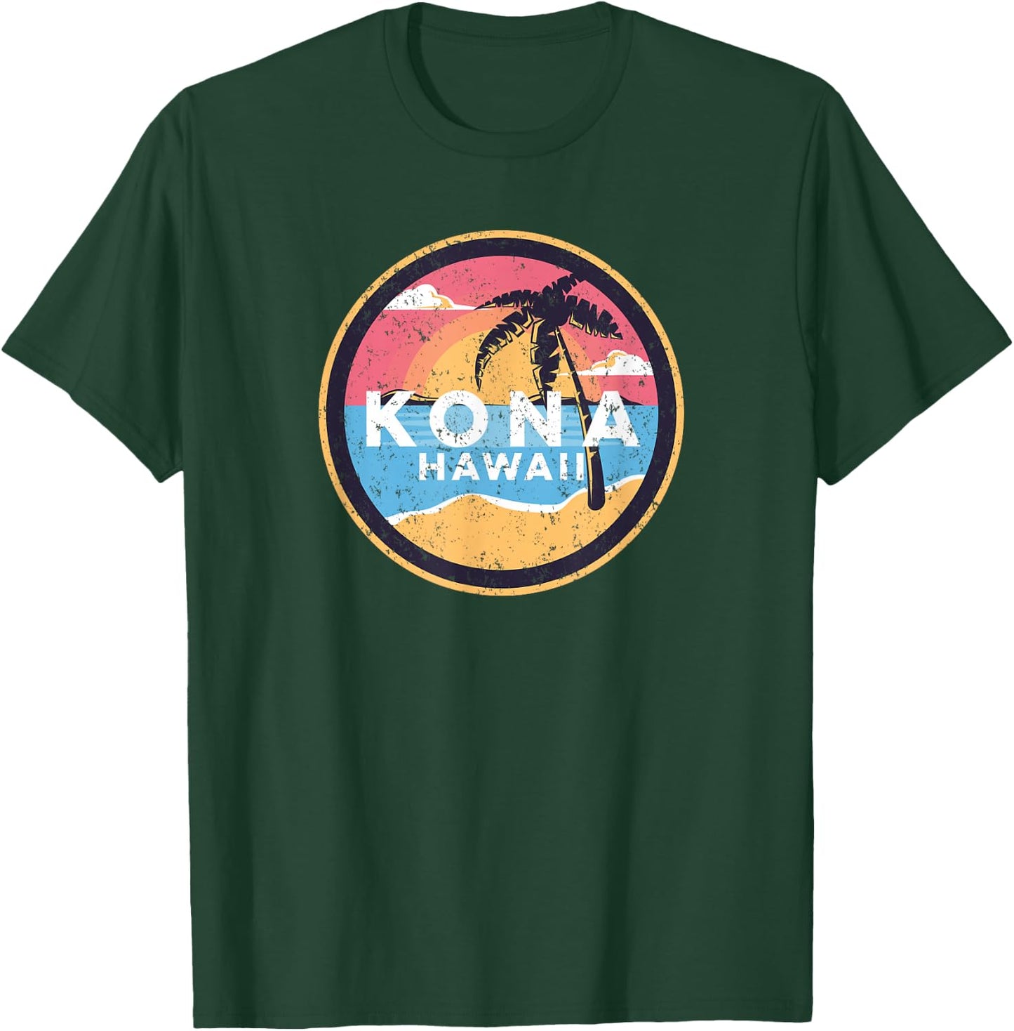 Kona Hawaii Vintage Distressed Surfer Beach Palm Tree Sunset T-Shirt - T-Shirt | Forest