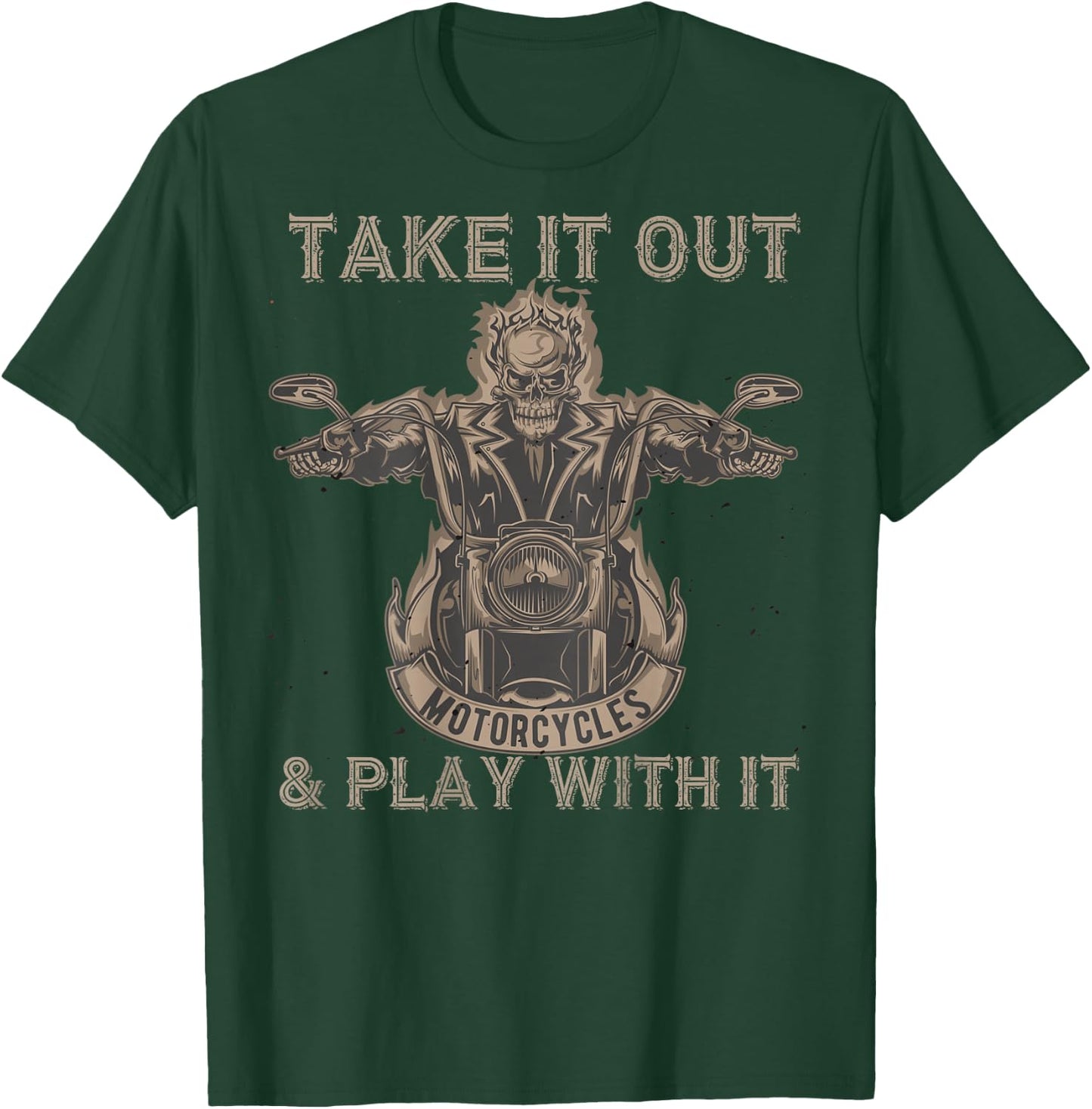 Funny Biker Skeleton Motorcycle Rider - Back Print T-Shirt - T-Shirt | Forest