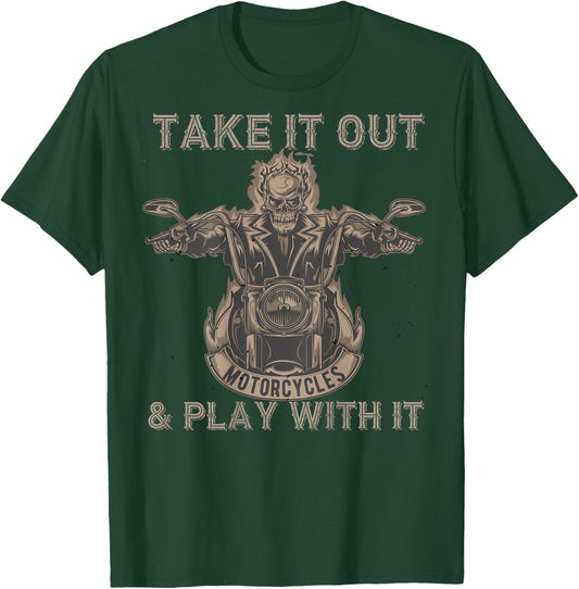 Funny Biker Skeleton Motorcycle Rider - Back Print T-Shirt - T-Shirt | Forest
