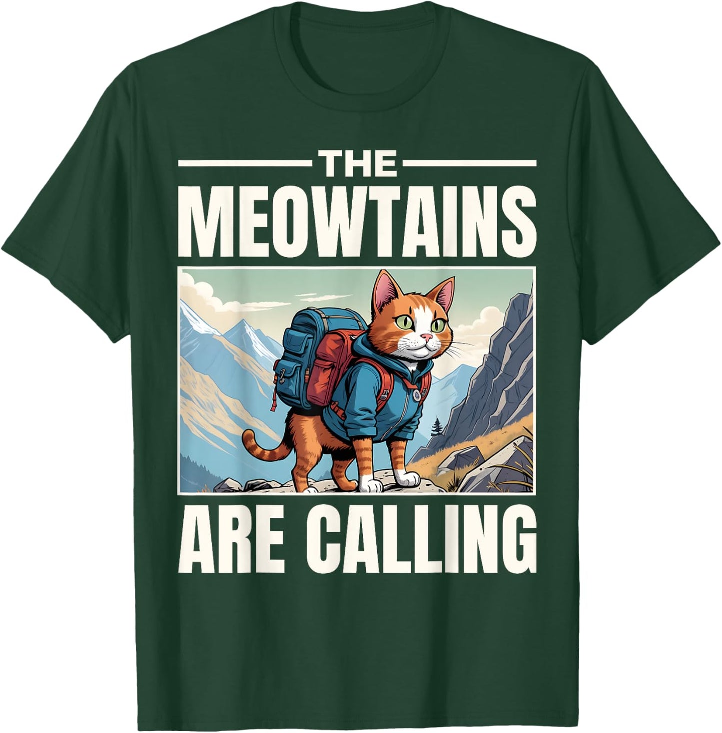 Funny Hiking Cat Mountain Lover Hiker Outdoors Hike T-Shirt - T-Shirt | Forest