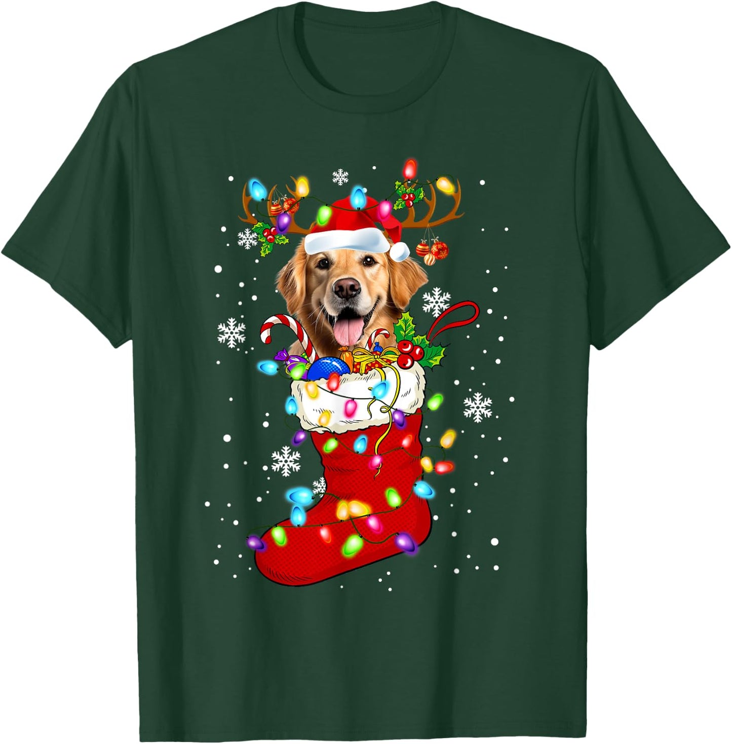 Santa Golden retriever In Christmas Socks Lover Kids Family T-Shirt - T-Shirt | Forest