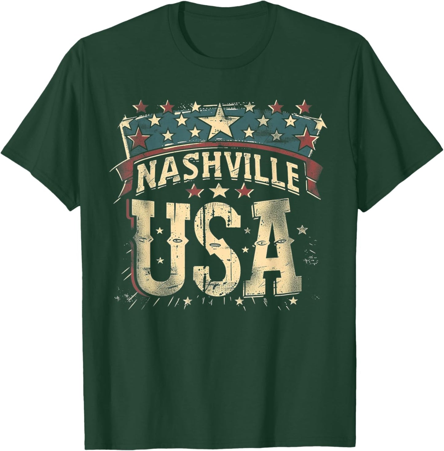Nashville - USA 4th of July Retro American Flag Vintage T-Shirt - T-Shirt | Forest