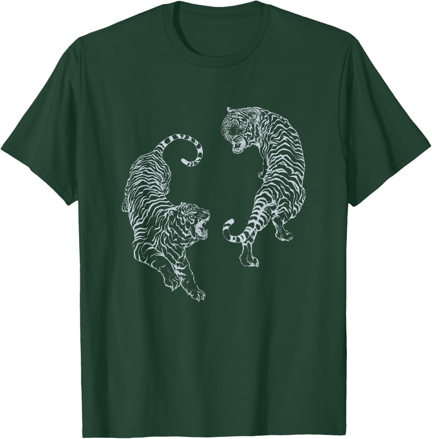 Vintage Tiger Aesthetic Tattoo Art Twin Tigers T-Shirt - T-Shirt | Forest
