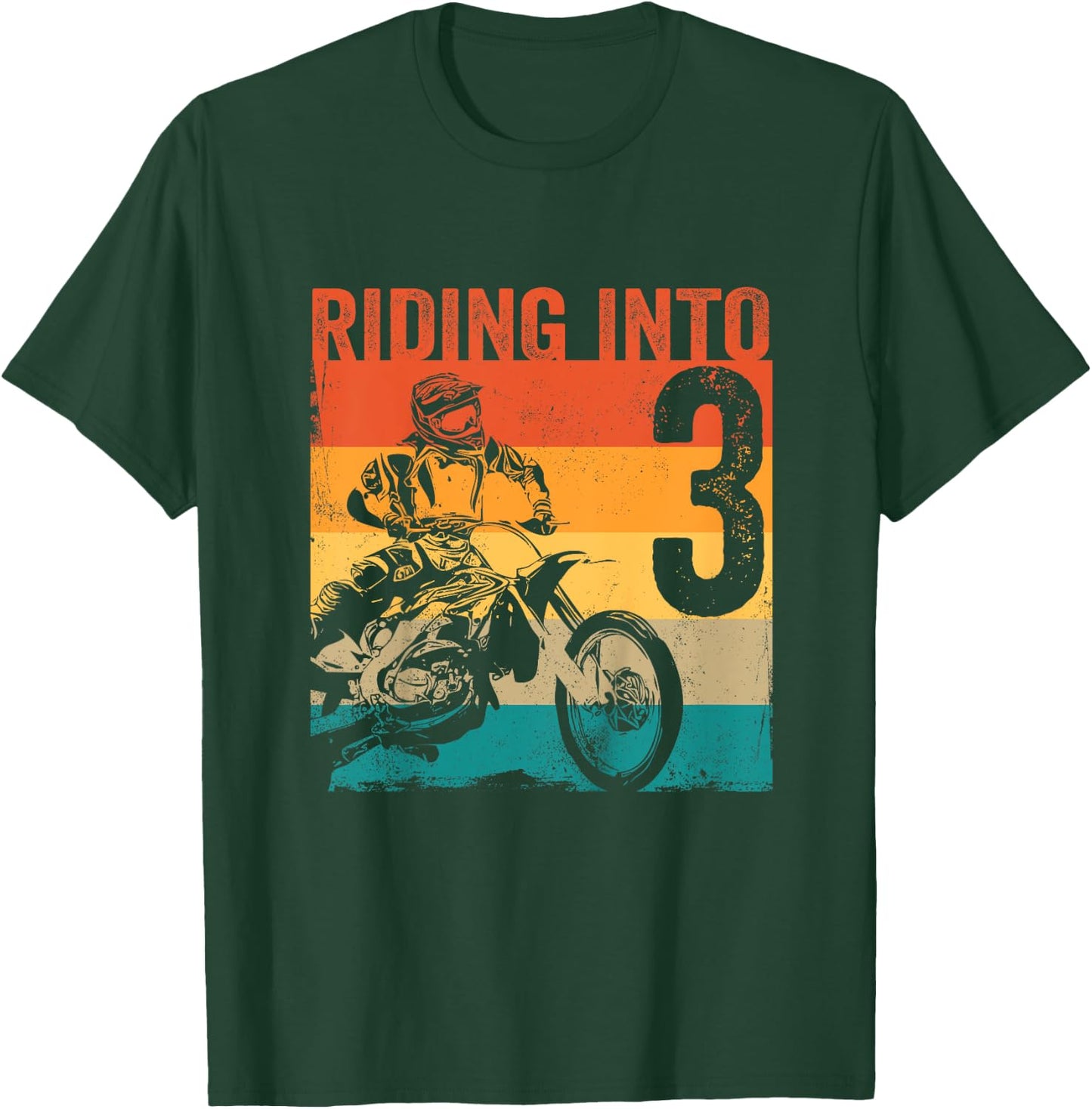 Kids Motocross 3 Years Old Dirt Bike 3rd Birthday Party T-Shirt - T-Shirt | Forest