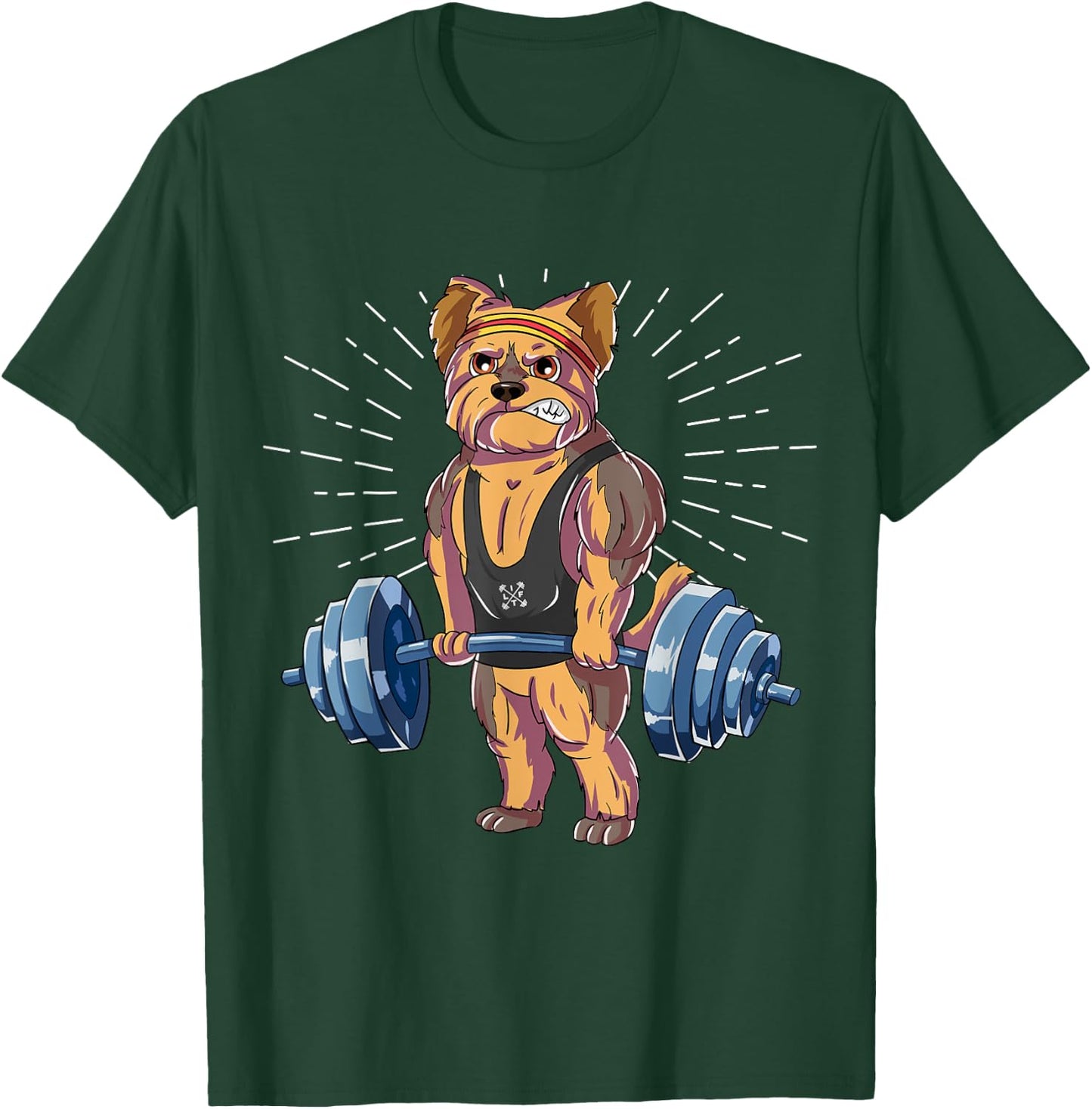Yorkie Deadlift Fitness Gym Weightlifting T-Shirt - T-Shirt | Forest