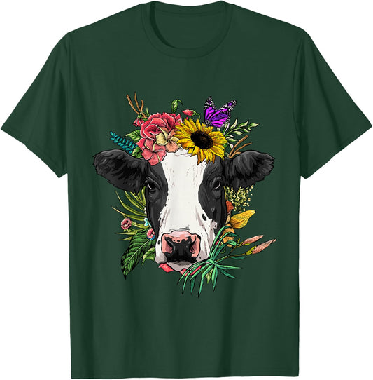 Floral Cow Head Spring Nature Lovers Farmer T-Shirt - T-Shirt | Forest