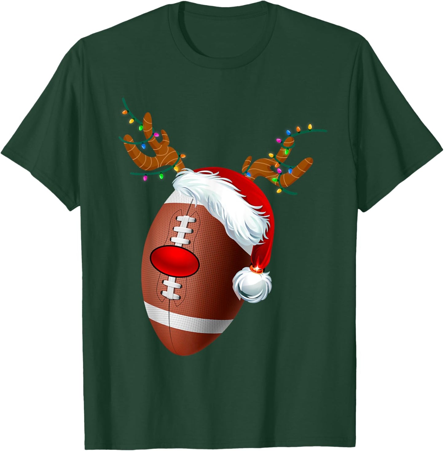 Christmas Football Ball Santa Hat Reindeer Xmas Boys Men T-Shirt - T-Shirt | Forest