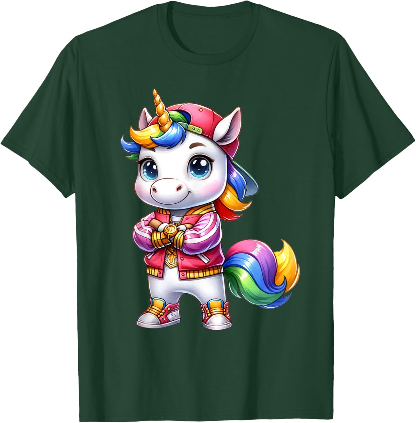 Hip Hop Unicorn Rainbow Swag Kids Fun T-Shirt - T-Shirt | Forest