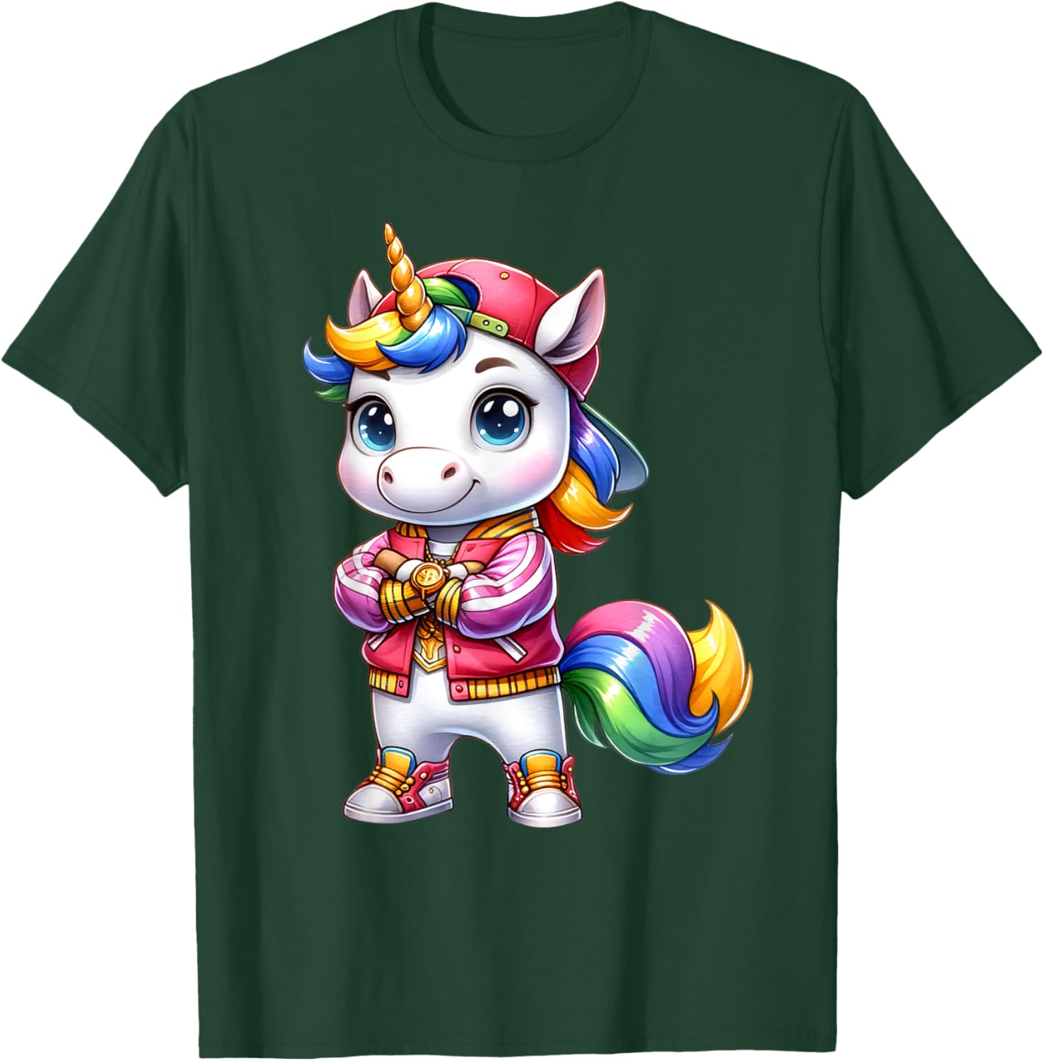 Hip Hop Unicorn Rainbow Swag Kids Fun T-Shirt - T-Shirt | Forest