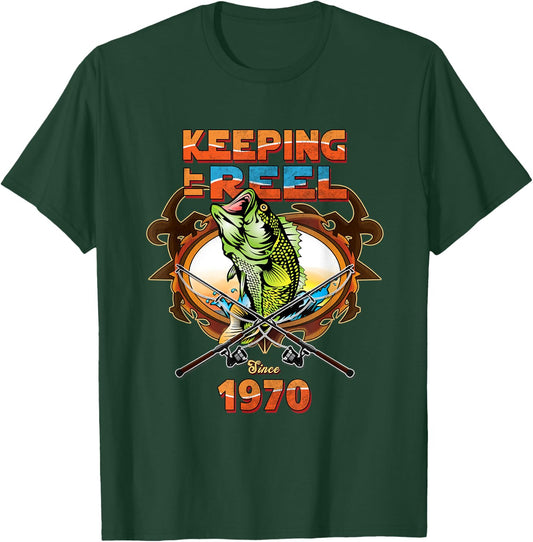 50th Birthday Fishing Shirt Keeping It Reel Since 1970 T-Shirt - T-Shirt | Forest