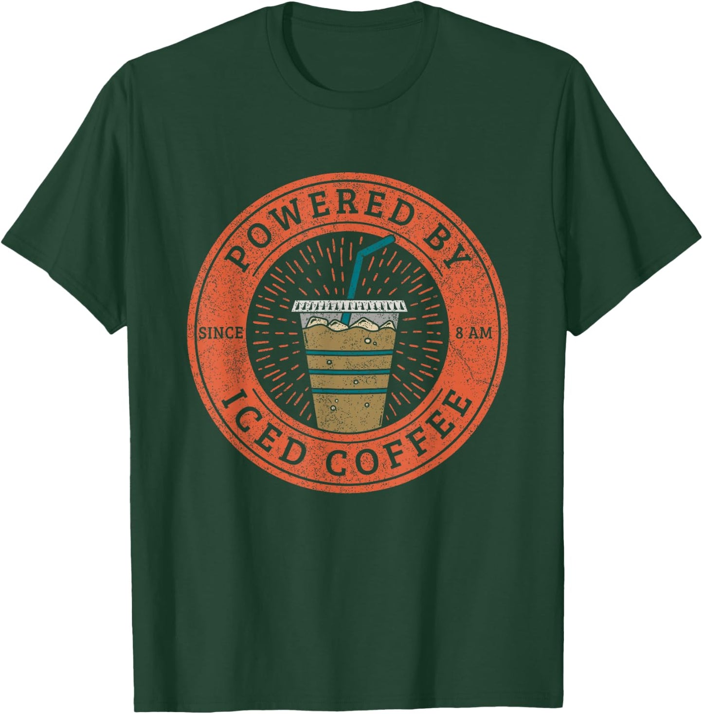 Lisa Norris Artworks Cute Powered by Iced Coffee - Black, -Adults, Small, Short Sleeve, Modern Casual, Fun, Ice Coffee T-Shirt - T-Shirt | Forest
