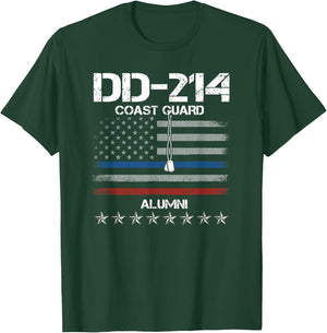 DD-214 US Coast Guard Alumni USCG American Flag Vintage T-Shirt - T-Shirt | Forest