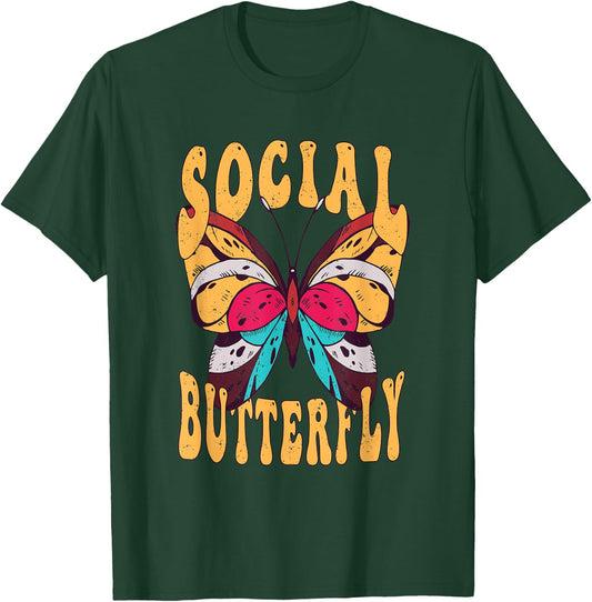 Retro Social Butterfly Bohemian T-Shirt - T-Shirt | Forest