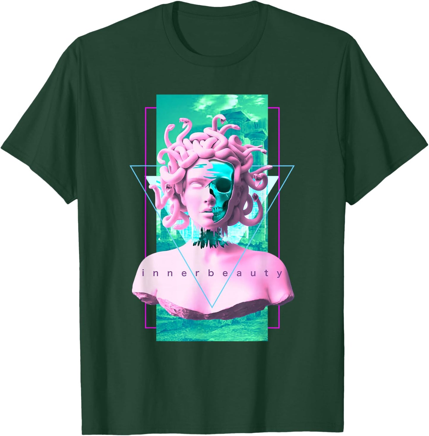 Vaporwave Medusa Skull Statue Aesthetic Art Retro T-Shirt - T-Shirt | Forest