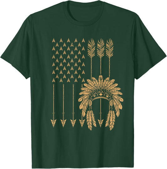 Funny Native American Flag Gift Cool USA Tribe Patriotic Women Girls Kids Men T-Shirt - T-Shirt | Forest