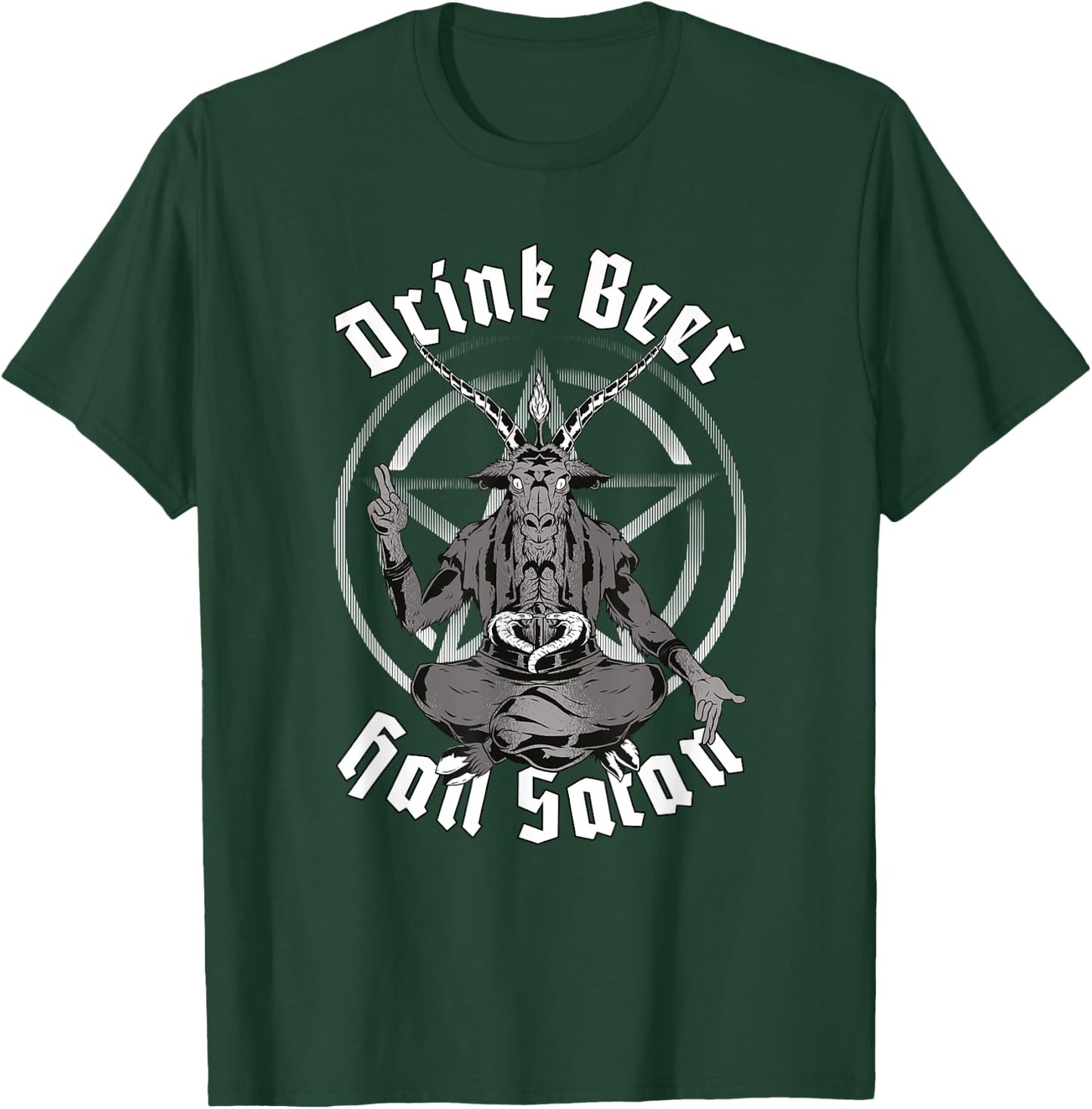 Baphomet Goat Pentagram Drink Beer Hail Satan Occultism T-Shirt - T-Shirt | Forest