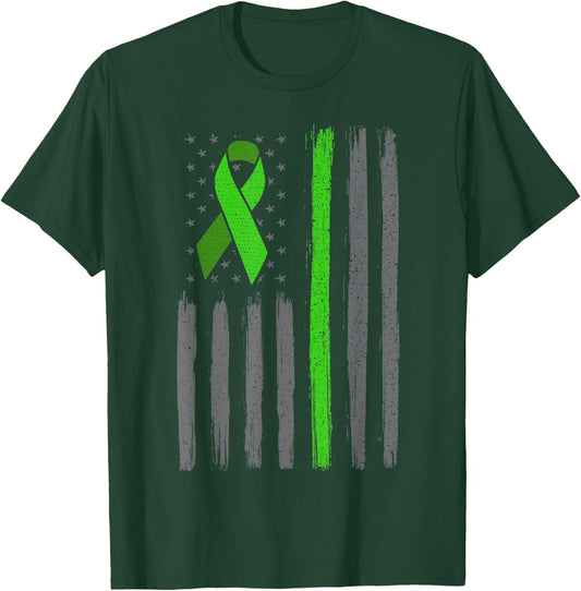 Lime green ribbon flag non hodgkin lymphoma cancer awareness T-Shirt - T-Shirt | Forest