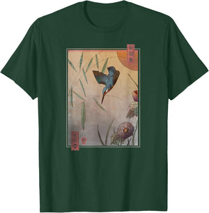 Ukiyo-e Kingfisher | Traditional Japanese Bird Art T-Shirt - T-Shirt | Forest