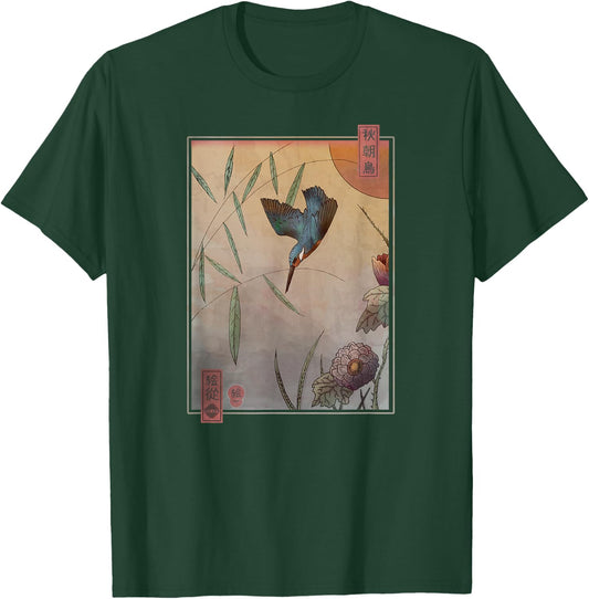 Ukiyo-e Kingfisher | Traditional Japanese Bird Art T-Shirt - T-Shirt | Forest